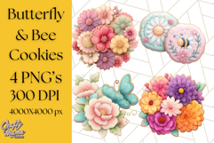 Summer Cookie Png, Bee, Butterfly &amp; Flower Cookie Clipart Product Image 1