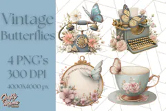 Vintage Butterfly PNG Clipart, Fairytale Cottagecore Images Product Image 1
