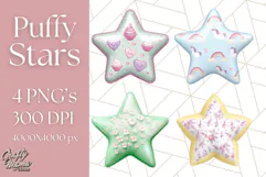 Cute Puffy Star Clipart PNG, 3D Glossy Pastel Stars Clip Art Product Image 1