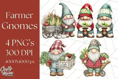 Farmer Gnome Clipart, Cute Farm Gnomes PNG Illustrations Product Image 1
