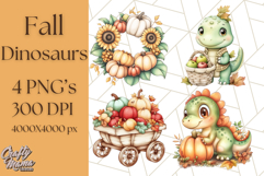 Fall Dinosaur PNG Clipart with Autumn Elements, Cute Dino Product Image 1