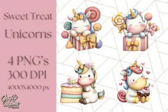Cute Dessert Unicorn PNG Clipart with Cupcakes & Candies Product Image 1