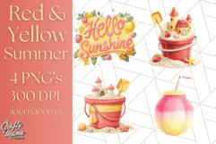 Strawberry Red Lemon Yellow Summer Clipart PNG, Summer Icons Product Image 1