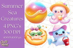 Sea Creatures With Summer Accessories PNG Clipart Product Image 1