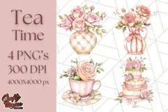 Pastel Tea Clip Art PNG with Sweets and Floral Accents Png Product Image 1