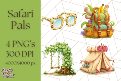 Cute Safari Animal Clipart with Jungle Accessories Png Product Image 1