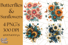 Sunflower and Butterfly PNG Clipart, Bright Jewel Tones Png Product Image 1