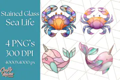 Stained Glass Sea Creatures PNG Clipart, Ocean Fantasy Product Image 1