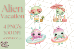 Alien Vacation Clipart PNG, Cute Summer Galaxy Art Clip Art Product Image 1
