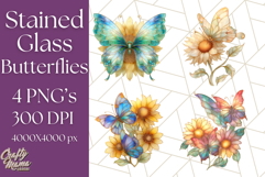 Stained Glass Butterfly and Sunflower PNG Clipart Product Image 1