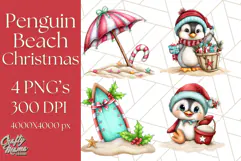 Christmas Penguins The Beach Clipart PNG, Tropical Holiday Product Image 1