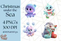 3D Under the Sea Christmas Clipart, Ocean Christmas PNG Product Image 1