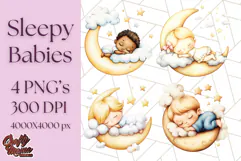 Sleeping Baby on Moon PNG, Cute Night Sky Baby Clipart Png Product Image 1