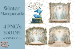 Winter Animal Masquerade Clipart PNG Woodland Animals Product Image 1