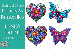 Stained Glass Hearts and Butterflies Clipart PNG Product Image 1