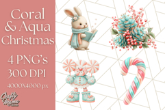 Coral and Aqua Christmas Clipart PNG, Pastel Holiday Art Product Image 1