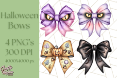 Muted Halloween Bow Clipart, Fall Ribbon PNG Autumn Hair Bow Product Image 1