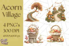 Acorn Village Clipart PNG, Fall Animal Png Product Image 1