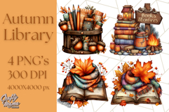 Autumn Library Clipart PNG, Cozy Fall Book Art Product Image 1