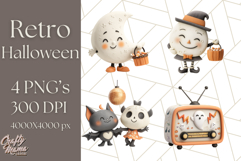 Retro Halloween Clipart Vintage PNG Graphics, 50s Holiday Product Image 1