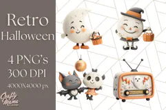 Retro Halloween Clipart Vintage PNG Graphics, 50s Holiday Product Image 1
