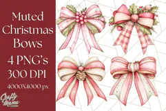 Muted Cozy Christmas Bows PNG Clipart, Winter Holiday Png Product Image 1