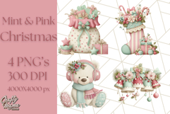 Pastel Christmas Clipart, Mint and Blush Holiday PNG Product Image 1
