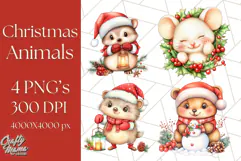 Vintage Christmas Clipart PNG, Cute Animals Holiday Elements Product Image 1