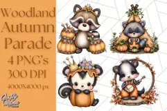 Woodland Autumn Parade Clipart PNG Fall Animals Product Image 1
