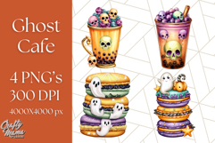 Ghost Café PNG Clipart, Cute Ghost Baristas Halloween Treats Product Image 1
