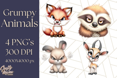 Adorable Angry Animals Clipart PNG, Cute Moody Faces Png Product Image 1