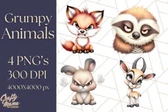 Adorable Angry Animals Clipart PNG, Cute Moody Faces Png Product Image 1