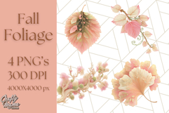 Fall Foliage Clipart PNG, Pink and Green Leaves Product Image 1