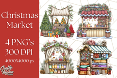 Cozy Christmas Market Stall Clipart PNG, Holiday Art Png Product Image 1