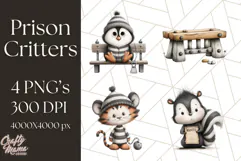 Cute Animals in Jail Clipart PNG, Funny Prisoner Critters Product Image 1