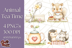 Tea Time Animal Clipart PNG Woodland Forest, Cottagecore Png Product Image 1
