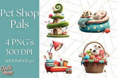 Pet Shop Clipart, Cute Big Eyed Animals, Kawaii Pets PNG Product Image 1