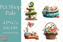 Pet Shop Clipart, Cute Big Eyed Animals, Kawaii Pets PNG Product Image 1