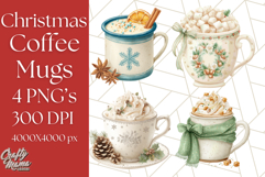 Christmas Coffee Mugs Clipart PNG Festive Cups Product Image 1