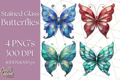 Stained Glass Butterfly PNG Colorful Clipart for Sublimation Product Image 1