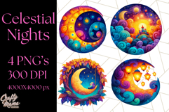Whimsical Celestial Moon and Stars Clipart Constellation Png Product Image 1