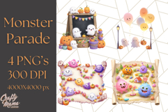 Halloween Costume Parade Clipart PNG with Monsters Clip Art Product Image 1
