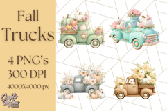 Vintage Truck Pumpkin and Fall Flowers PNG Clipart, Autumn Product Image 1