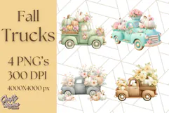 Vintage Truck Pumpkin and Fall Flowers PNG Clipart, Autumn Product Image 1