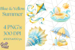 Sky Blue and Sunshine Yellow Summer Clipart PNG, Tropical Product Image 1
