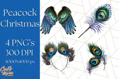 Peacock Christmas Clipart in Jewel Tones, Christmas Png Product Image 1
