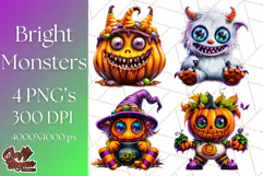 Spooky Cute Monster PNG Clipart, Adorable Halloween Monsters Product Image 1