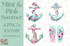 Pink and Mint Summer Clipart PNG Beach Icons, Summer Fun Png Product Image 1