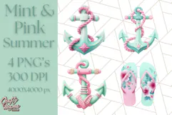 Pink and Mint Summer Clipart PNG Beach Icons, Summer Fun Png Product Image 1