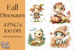 Fall Dinosaur PNG Clipart with Autumn Elements, Cute Dino Product Image 1